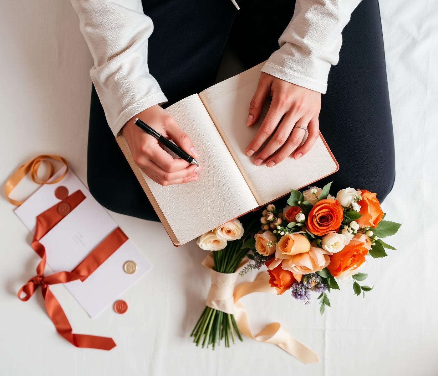 A wedding planner's desk with timelines, notes and supplier details